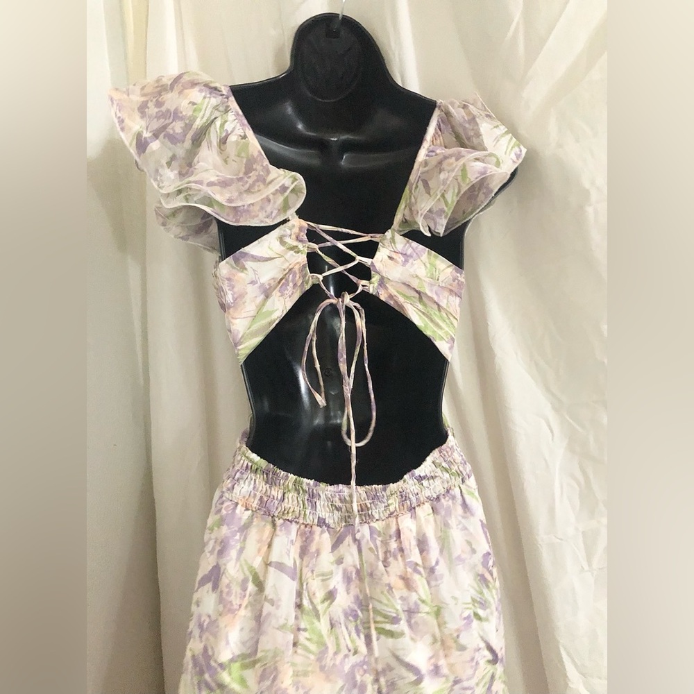 Ethereal ruffled shoulder sweetheart neckline cutout
layered maxi dress size XS - Picture 6 of 16